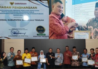 Penganugerahan Predikat Kepatuhan Penyelenggaraan Pelayanan Publik Tahun 2024, Dinas Sosial Bengkulu Tengah salah satu menerima penghargaan